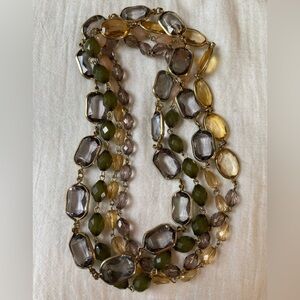 Gray Yellow Green Bezel Beaded‎ 62” Long Necklace